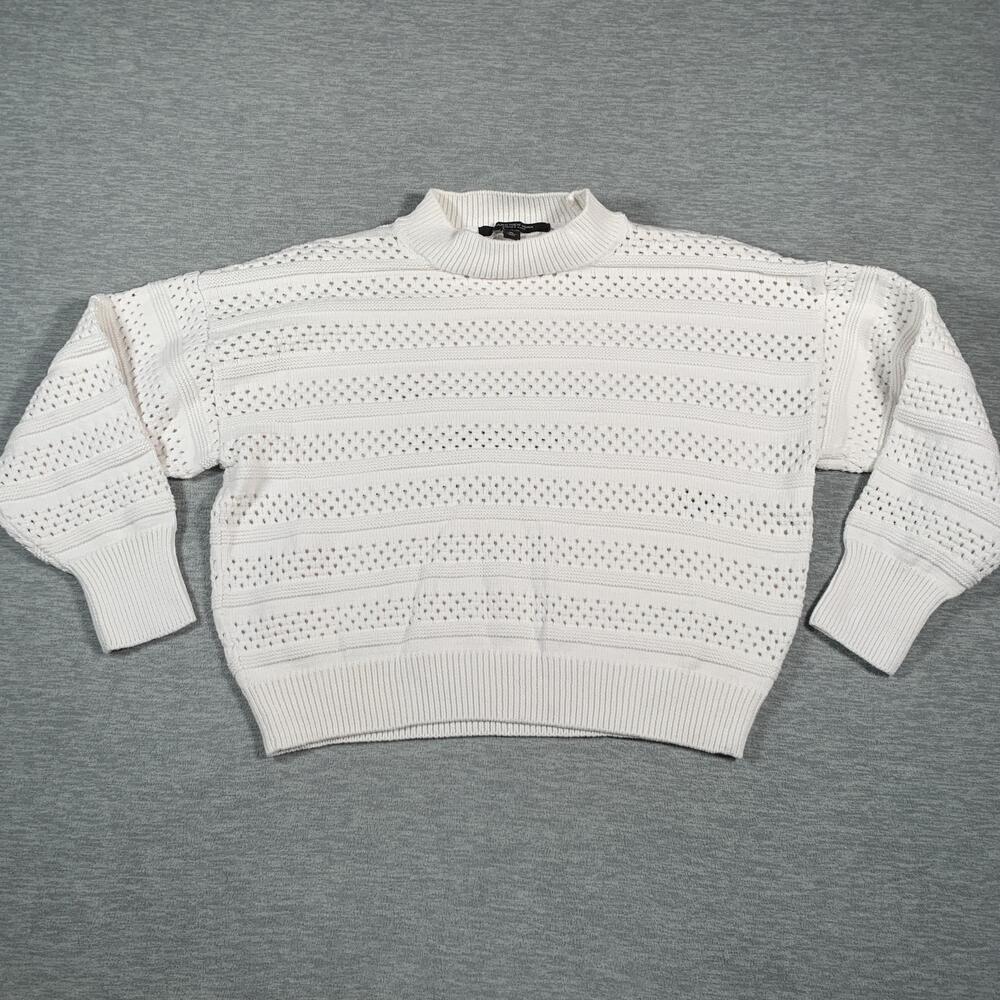 Marc New York Sweater Womens XL White Mock Neck Pointelle Open Knit Pullover